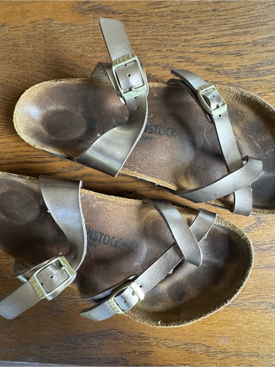 Birkenstock Shoes - Birkenstock Strappy Sandal Mayfair Birko-Flor Graceful Taupe Metallic Size 39 8
